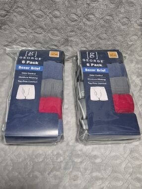 2 Packages Of George Men's 6 Pack Boxer Briefs  Asst. Sizes Available